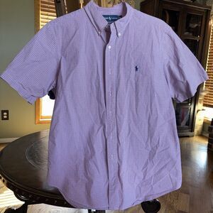 Ralph Lauren Polo Shirt Mens XL Purple Check Short Sleeve Button Down Classic
